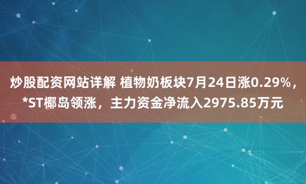 炒股配资网站详解 植物奶板块7月24日涨0.29%，*ST椰岛领涨，主力资金净流入2975.85万元